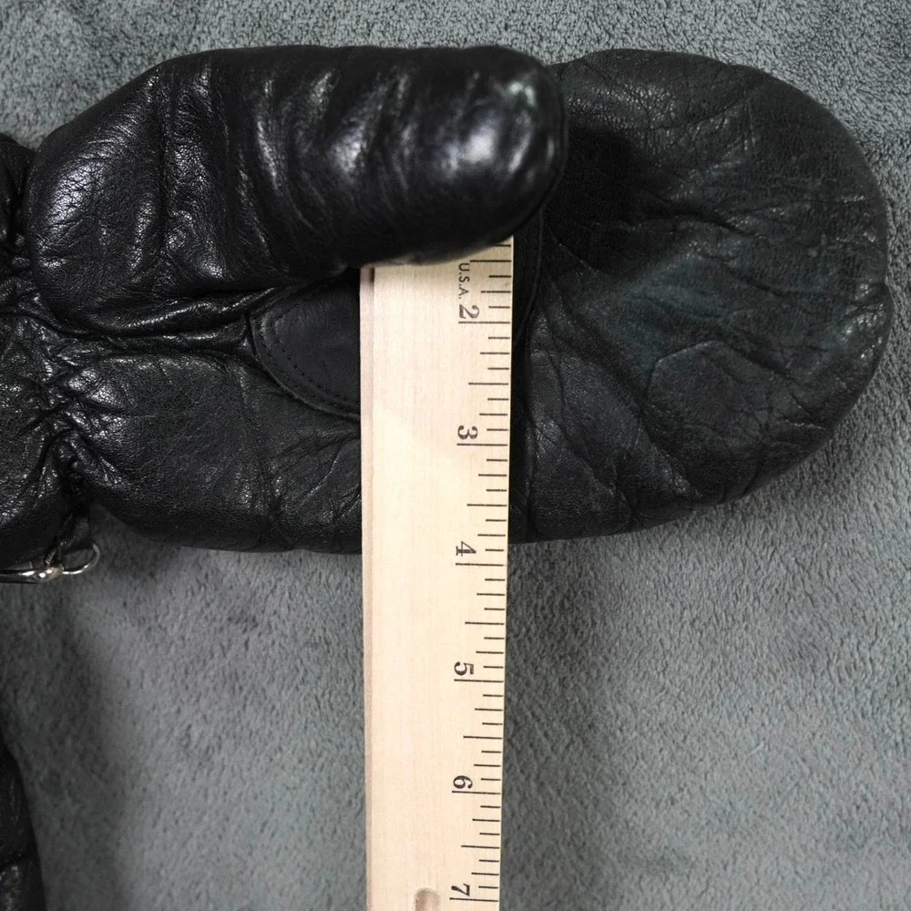 Aris Ski Mittens Womens Large Black Leather VTG Winter Outdoor Hiking Japan Logo